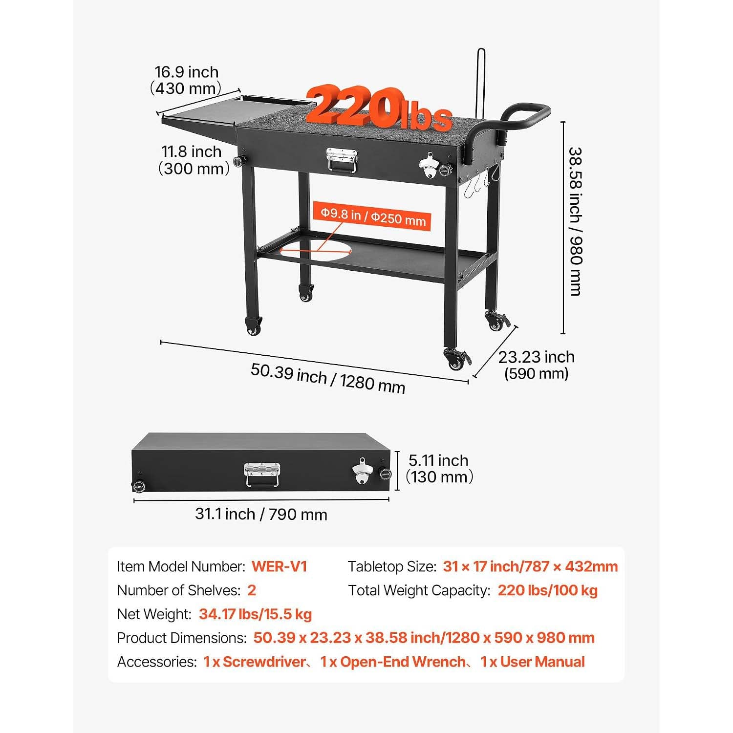 Foldable Wheeled Grill Cart