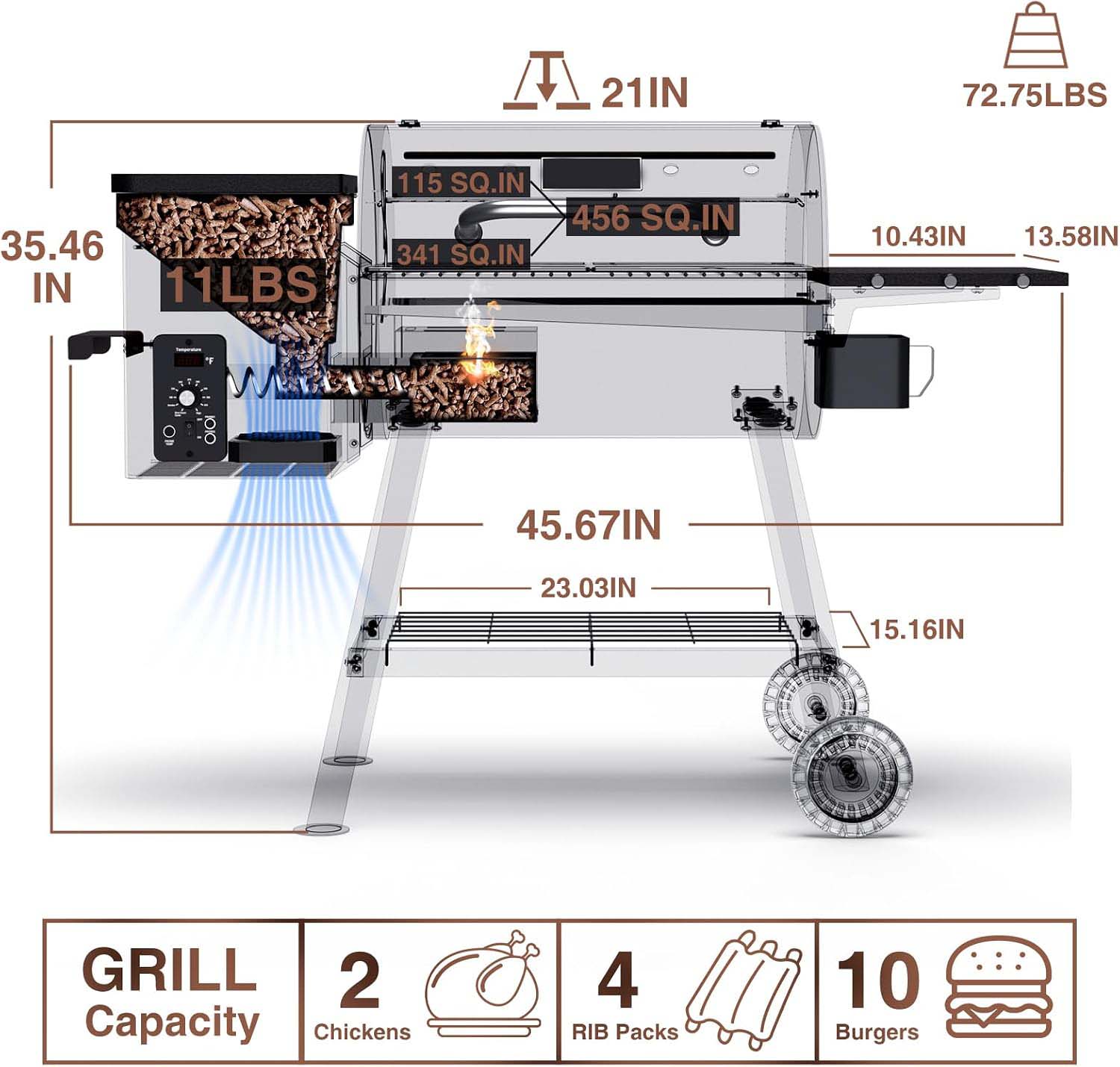 Side Shelf Outdoor Pellet Cooker