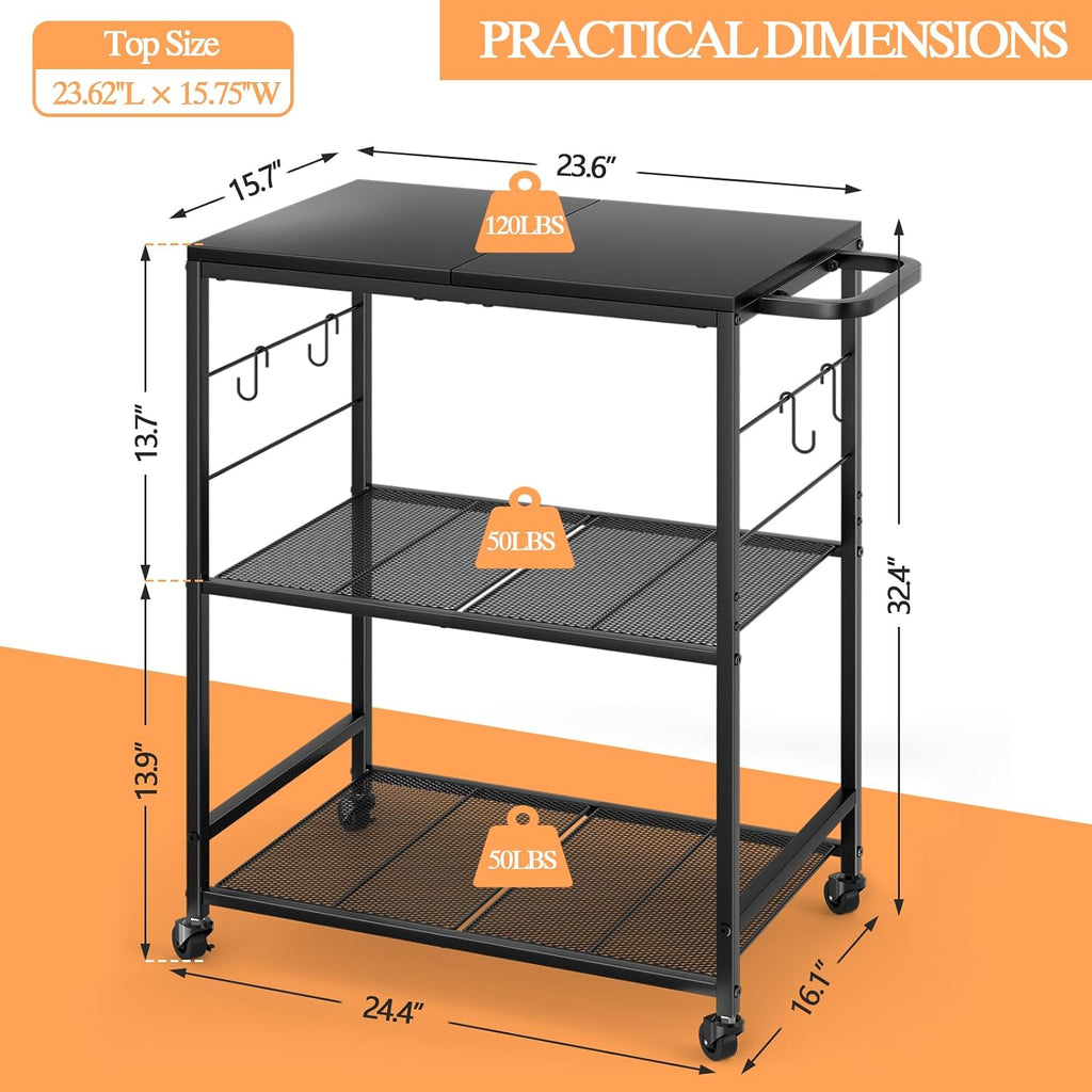 Three Tier Rolling BBQ Cart
