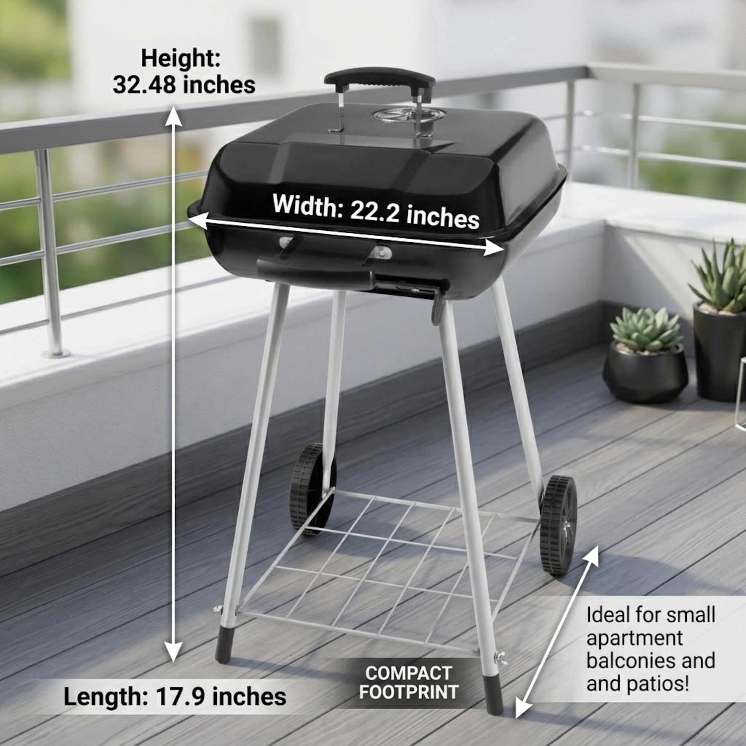 Wheeled Square Charcoal Grill