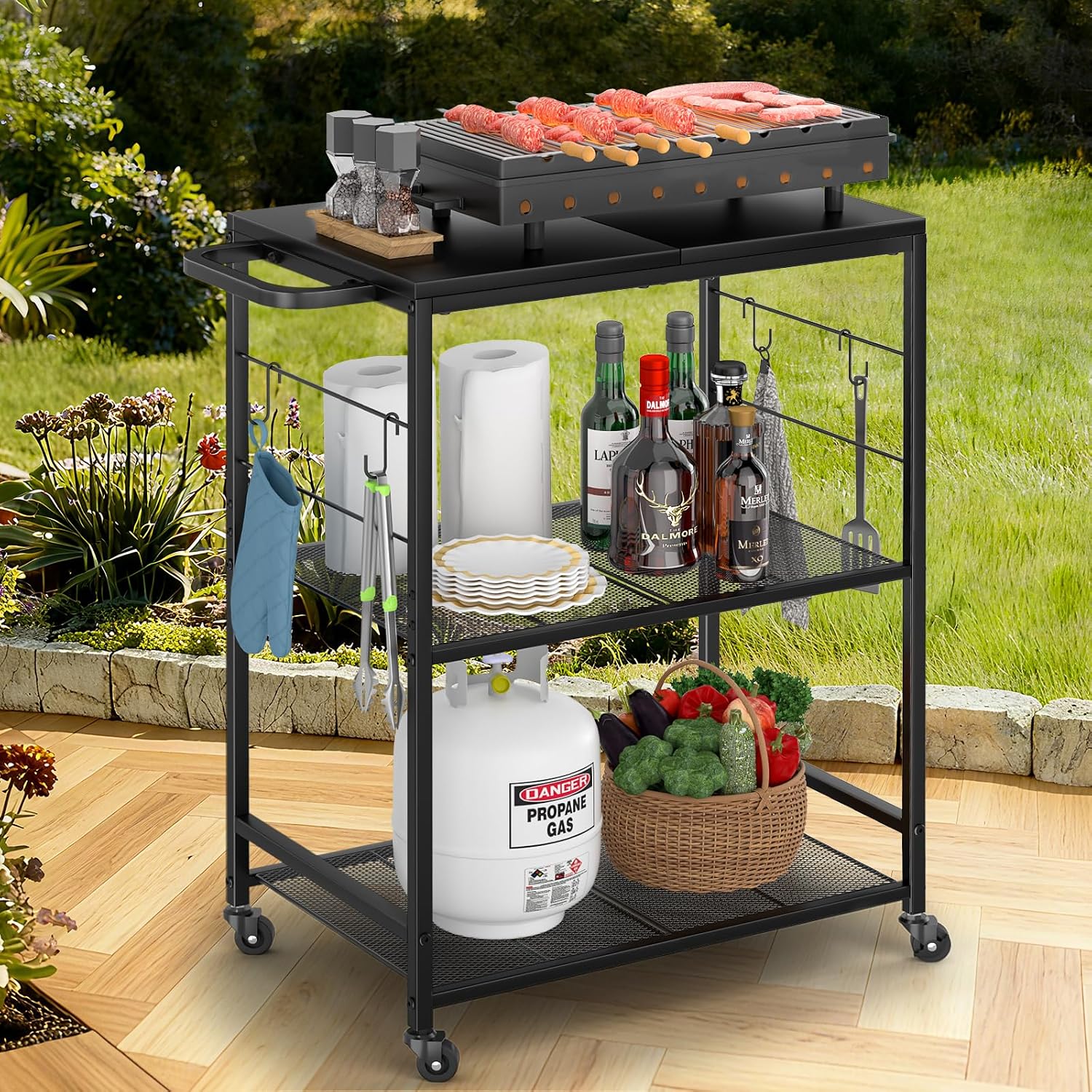 Three Tier Rolling BBQ Cart