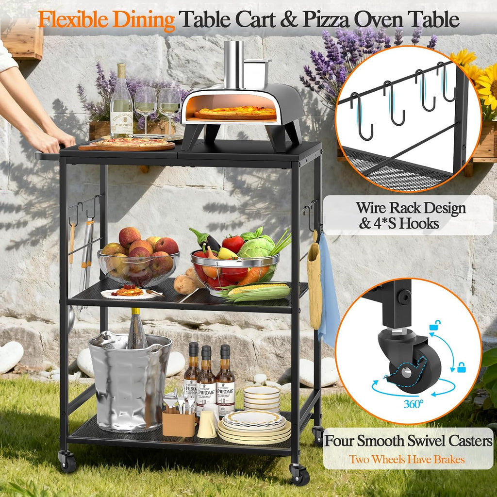 Three Tier Rolling BBQ Cart