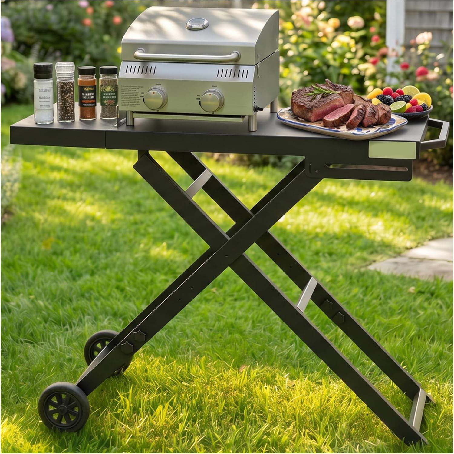 Foldable Wheeled BBQ Cart