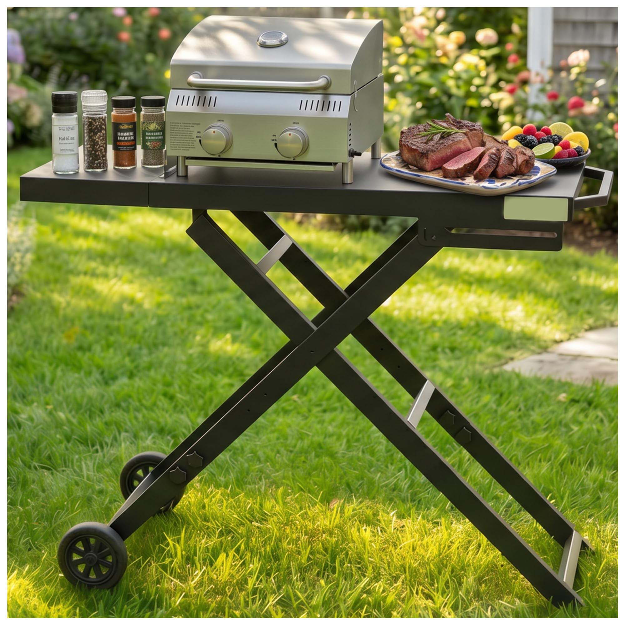 Foldable Wheeled BBQ Cart
