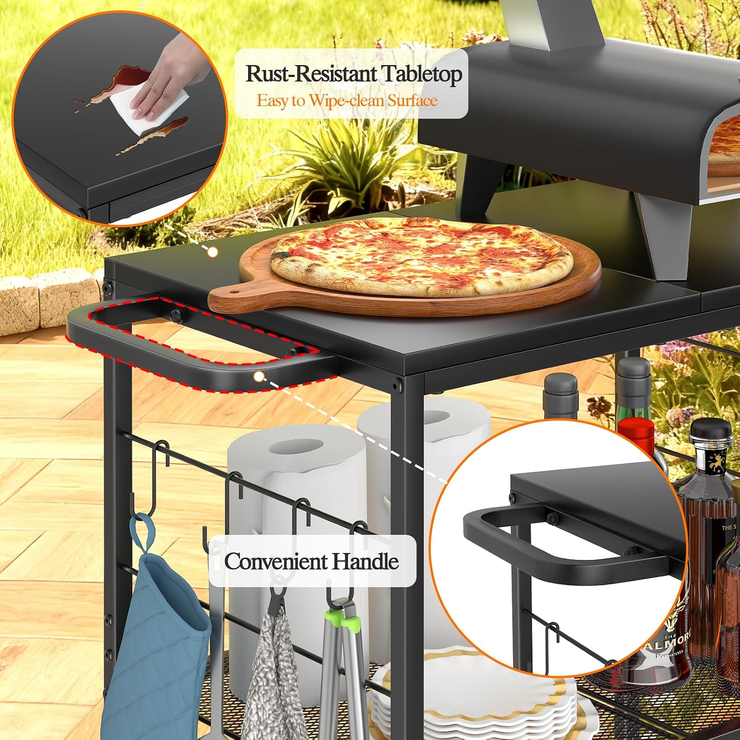 Three Tier Rolling BBQ Cart